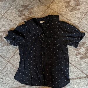 Pilcro Black Blouse with Floral Accents
